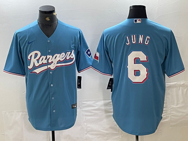 Men's Texas Rangers #6 Josh Jung Blue Cool Base Stitched Baseball Jersey